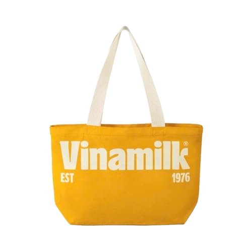 Vinamilk Canvas Tote Bag - Reusable Handbag with Polyester Lining, Stylish for Everyday Use (Yellow)