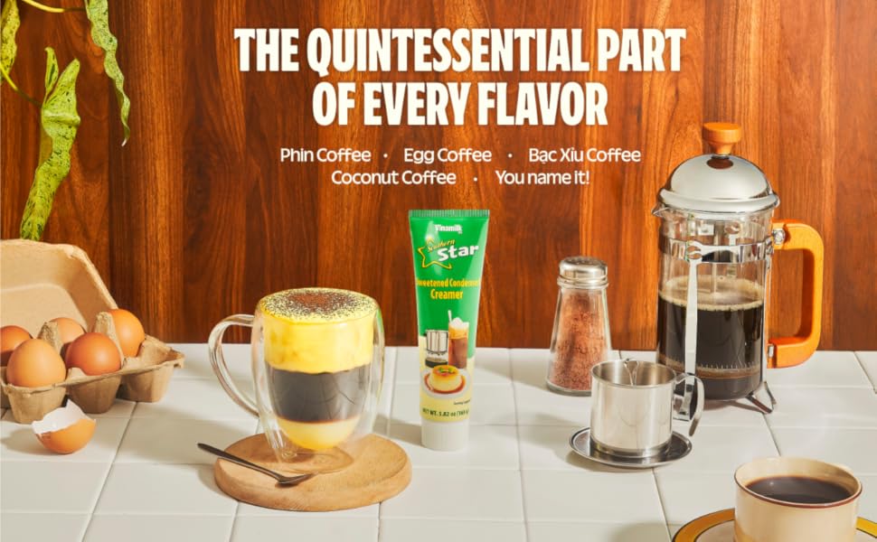 Vinamilk Sweetened Condensed Creamer Tubes 5.82 Oz Each, Kantar Choice, Light Creamy Sweet - Portable Liquid Creamer for Vietnamese Drip Coffee, Smoothie, and Dessert