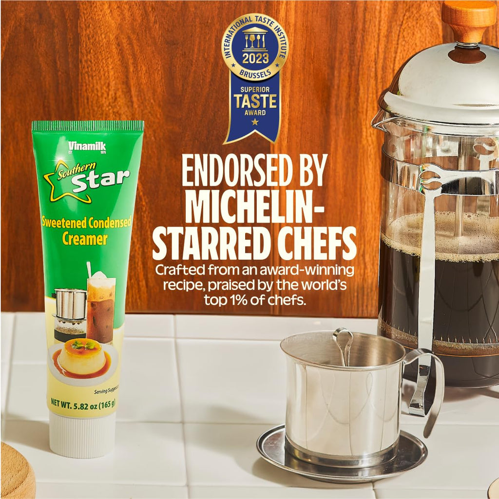 Vinamilk Sweetened Condensed Creamer Tubes 5.82 Oz Each, Kantar Choice, Light Creamy Sweet - Portable Liquid Creamer for Vietnamese Drip Coffee, Smoothie, and Dessert (5.82 Oz)