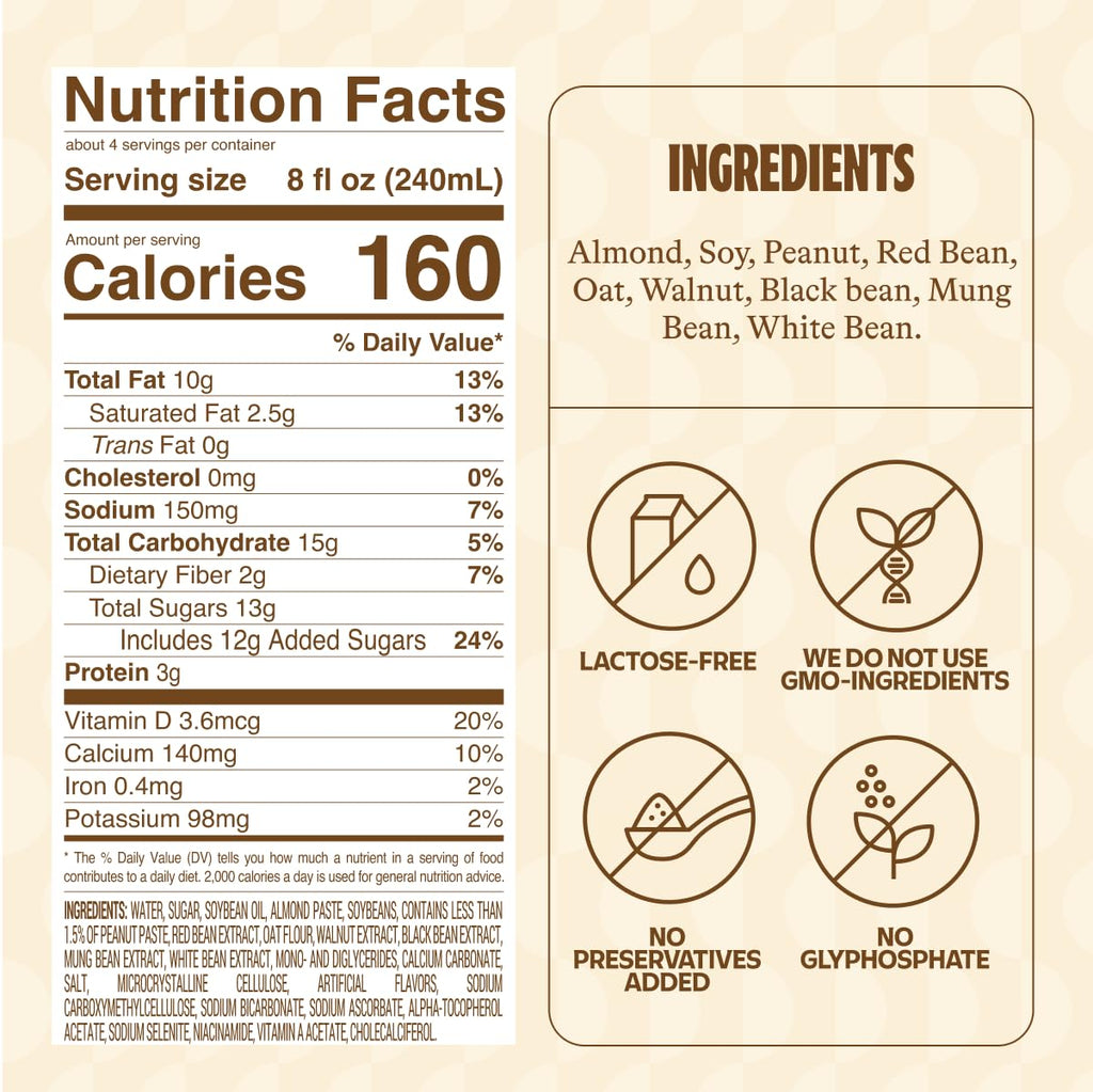 Vinamilk 9 Nutz Creamy Blend Oat Almond Walnut + Whole Soy Beans, Plant Based Milk, 33.8 Fl Oz Each, Light Sweet, Shelf Stable - Lactose Free, Dairy Free, Glyphosate Free
