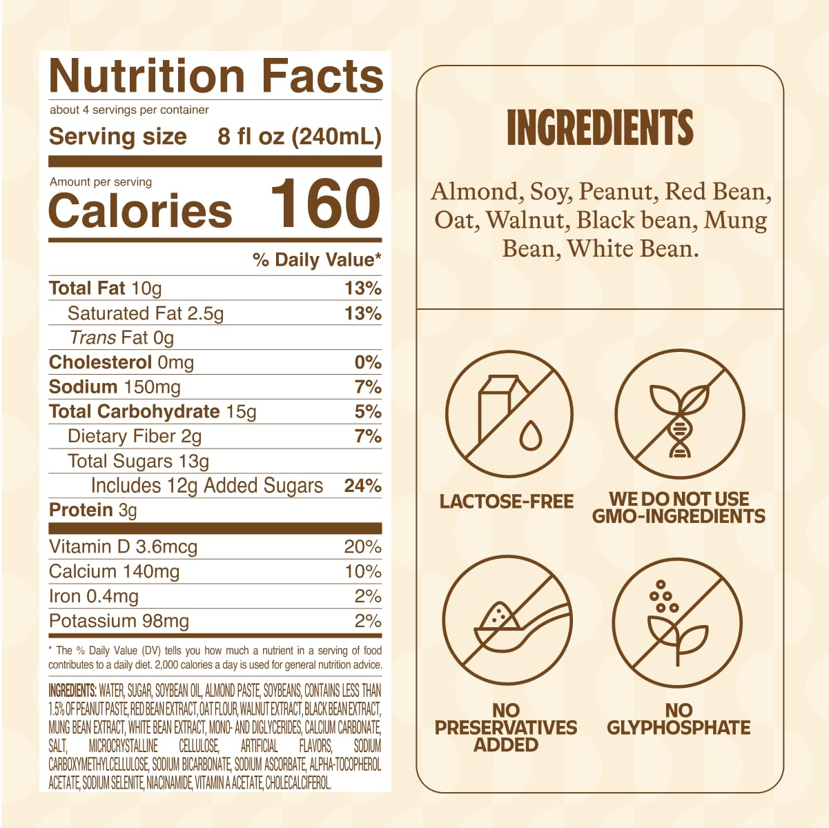 Vinamilk 9 Nutz Creamy Blend Oat Almond Walnut + Whole Soy Beans, Plant Based Milk, 33.8 Fl Oz Each, Light Sweet, Shelf Stable - Lactose Free, Dairy Free, Glyphosate Free