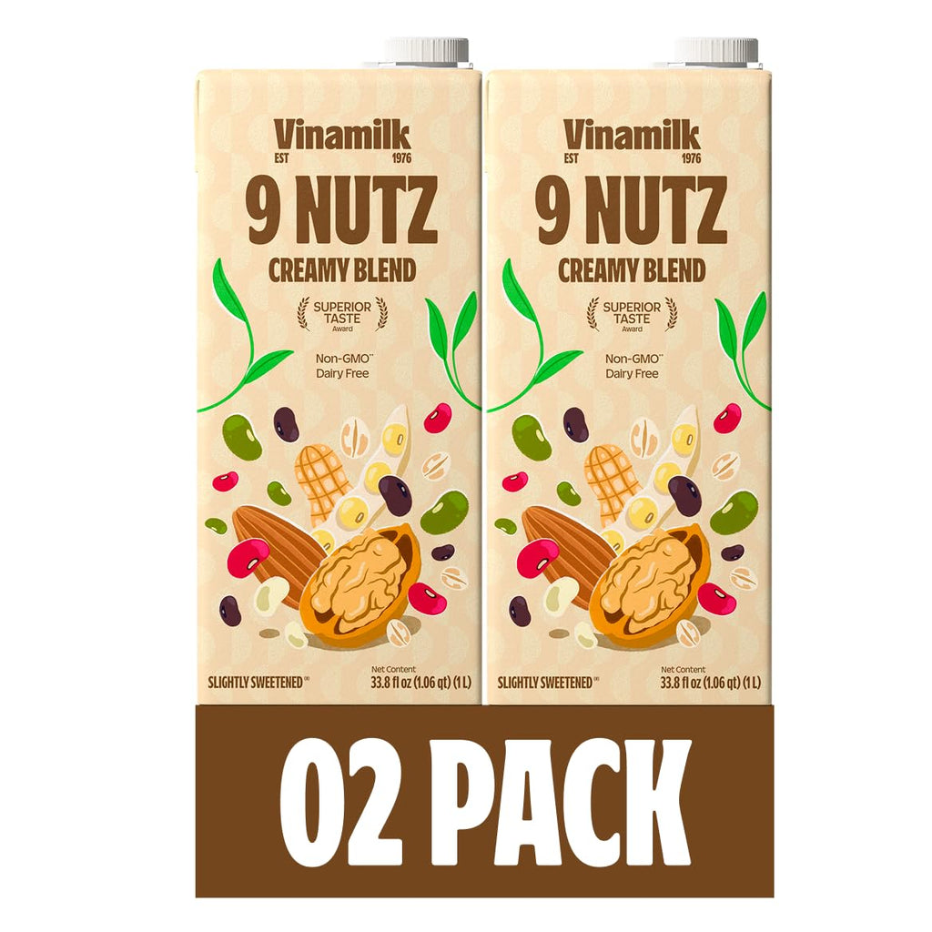 Vinamilk 9 Nutz Creamy Blend Oat Almond Walnut + Whole Soy Beans, Plant Based Milk, 33.8 Fl Oz Each, Light Sweet, Shelf Stable - Lactose Free, Dairy Free, Glyphosate Free