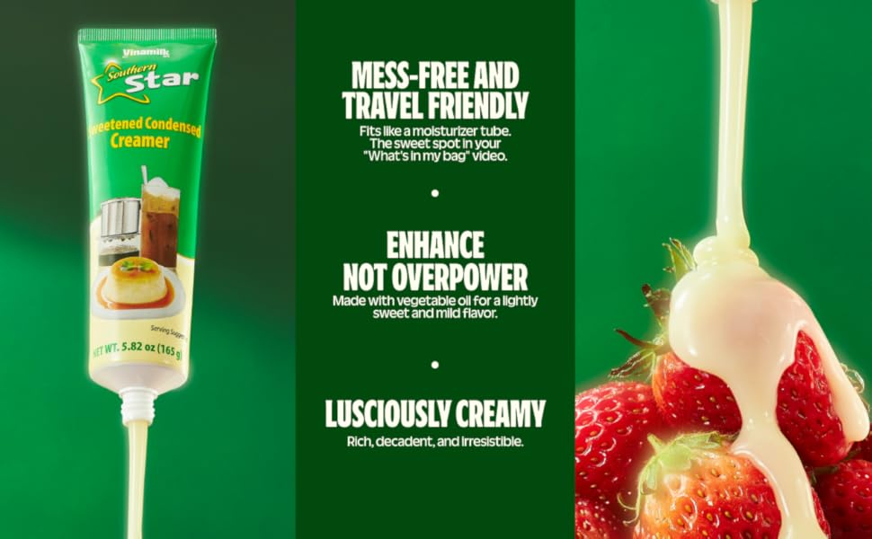 Vinamilk Sweetened Condensed Creamer Tubes 5.82 Oz Each, Kantar Choice, Light Creamy Sweet - Portable Liquid Creamer for Vietnamese Drip Coffee, Smoothie, and Dessert