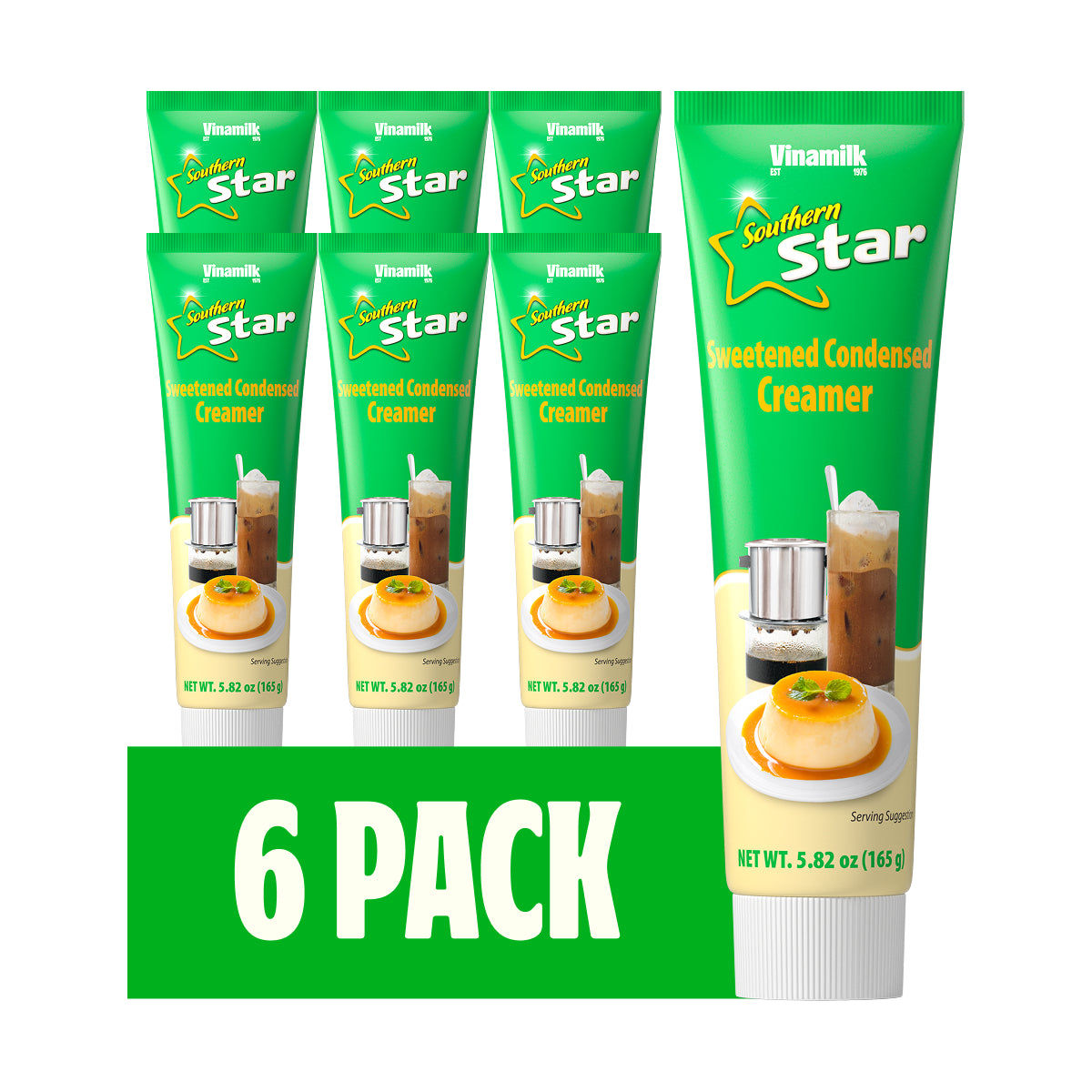 Vinamilk Sweetened Condensed Creamer Tubes 5.82 Oz Each, Kantar Choice, Light Creamy Sweet - Portable Liquid Creamer for Vietnamese Drip Coffee, Smoothie, and Dessert