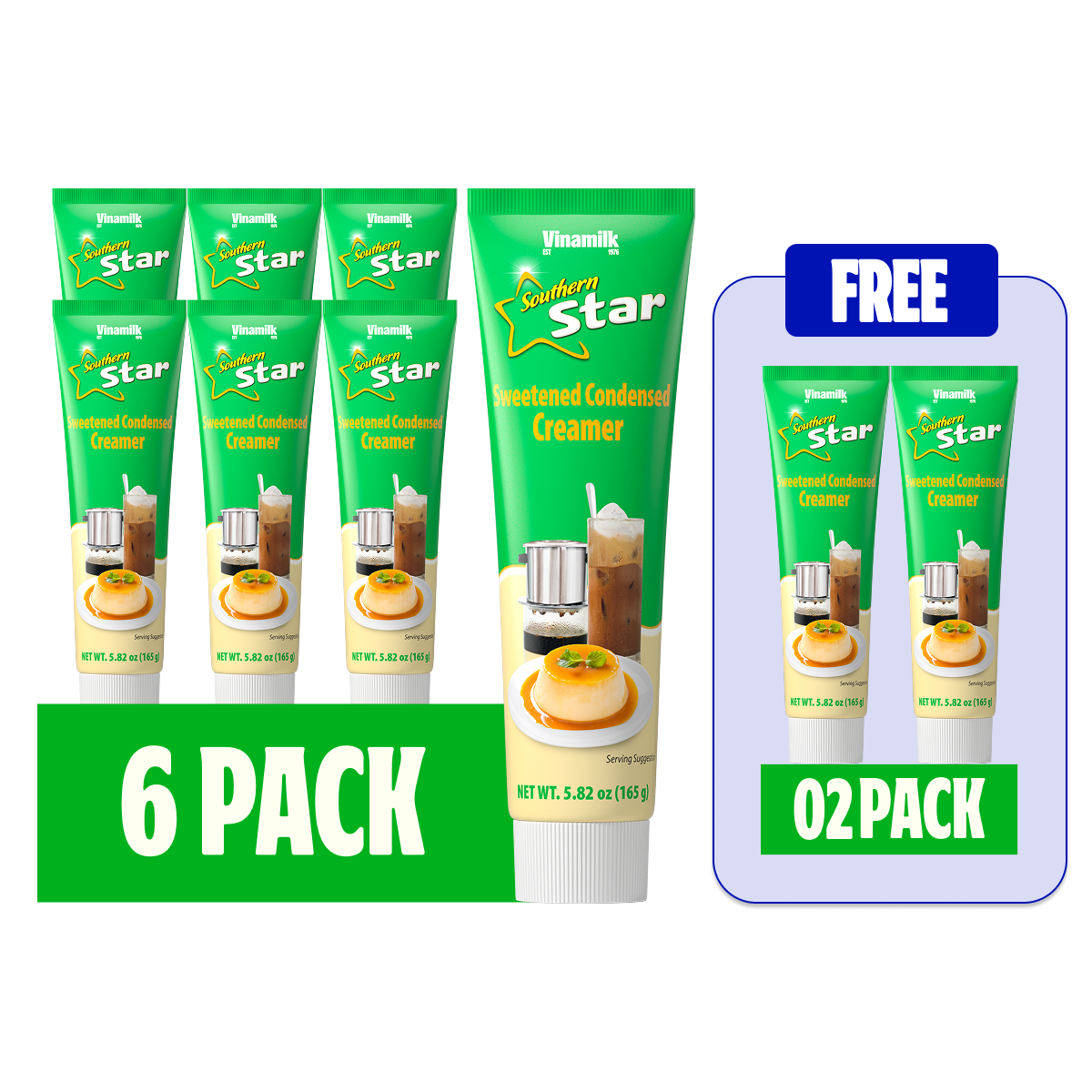 Vinamilk Condensed Creamer Tubes 5.82oz Pack 6 Free Pack 2