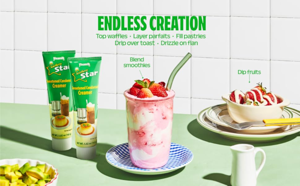 Vinamilk Sweetened Condensed Creamer Tubes 5.82 Oz Each, Kantar Choice, Light Creamy Sweet - Portable Liquid Creamer for Vietnamese Drip Coffee, Smoothie, and Dessert