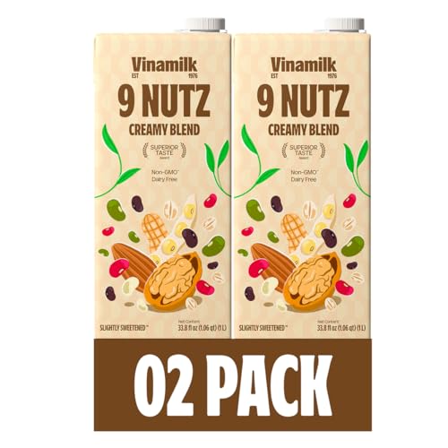 Vinamilk 9 Nutz Creamy Blend Oat Almond Walnut + Whole Soy Beans, Plant Based Milk, 33.8 Fl Oz Each, Light Sweet, Shelf Stable - Lactose Free, Dairy Free, Glyphosate Free