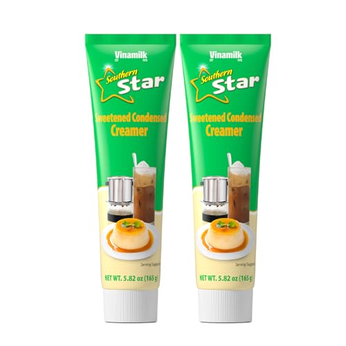 Vinamilk Sweetened Condensed Creamer Tubes 5.82 Oz Each, Kantar Choice, Light Creamy Sweet - Portable Liquid Creamer for Vietnamese Drip Coffee, Smoothie, and Dessert
